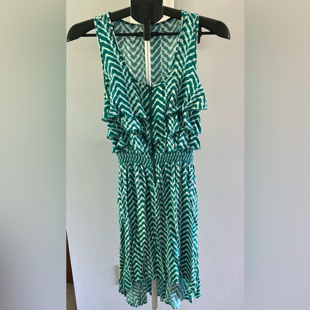 Xhilaration Women's‎ geometric high low sleeveless teal/white  dress size medium